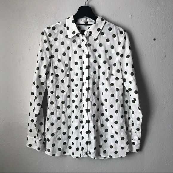 Talbots light weight button down green and white polka dot blouse size small - Picture 1 of 10